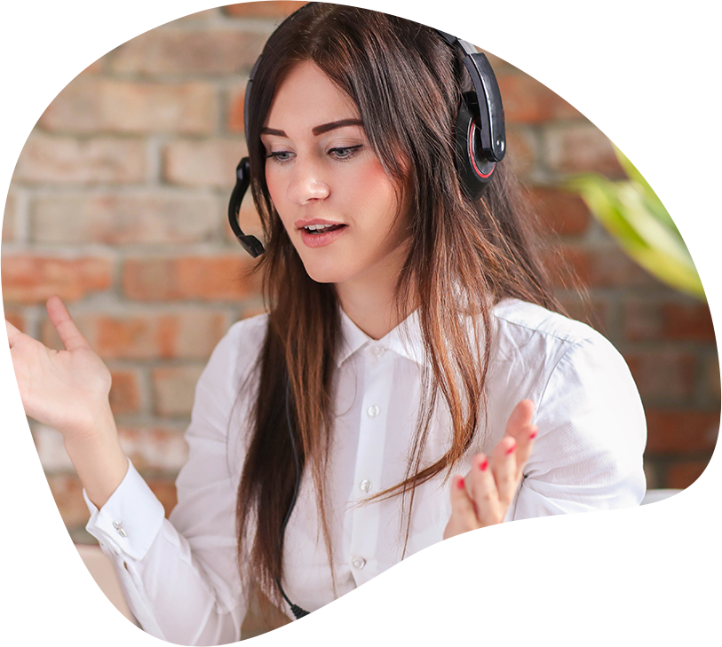 woman wearing a headset talking to someone